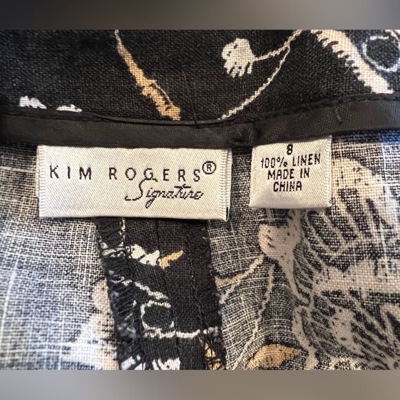 💯% Linen & Vintage, Floral Black Fit & Flare Skirt w Back Zipper - Picture 2 of 5